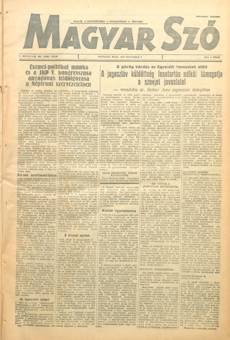 Magyar Szó, 5. évf. 1948. november 2. 263. sz. 1–4. oldal