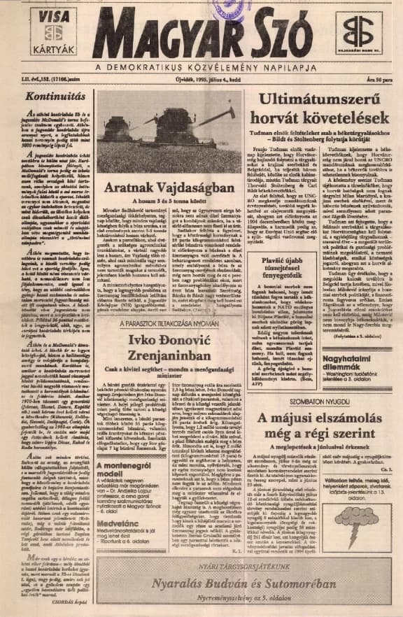 Magyar Szó, 52. évf. 1995. július 4. 152. sz. 1–16. oldal