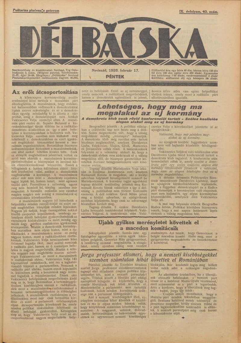 Délbácska, 9. évf. 1928. február 17. 40. sz.