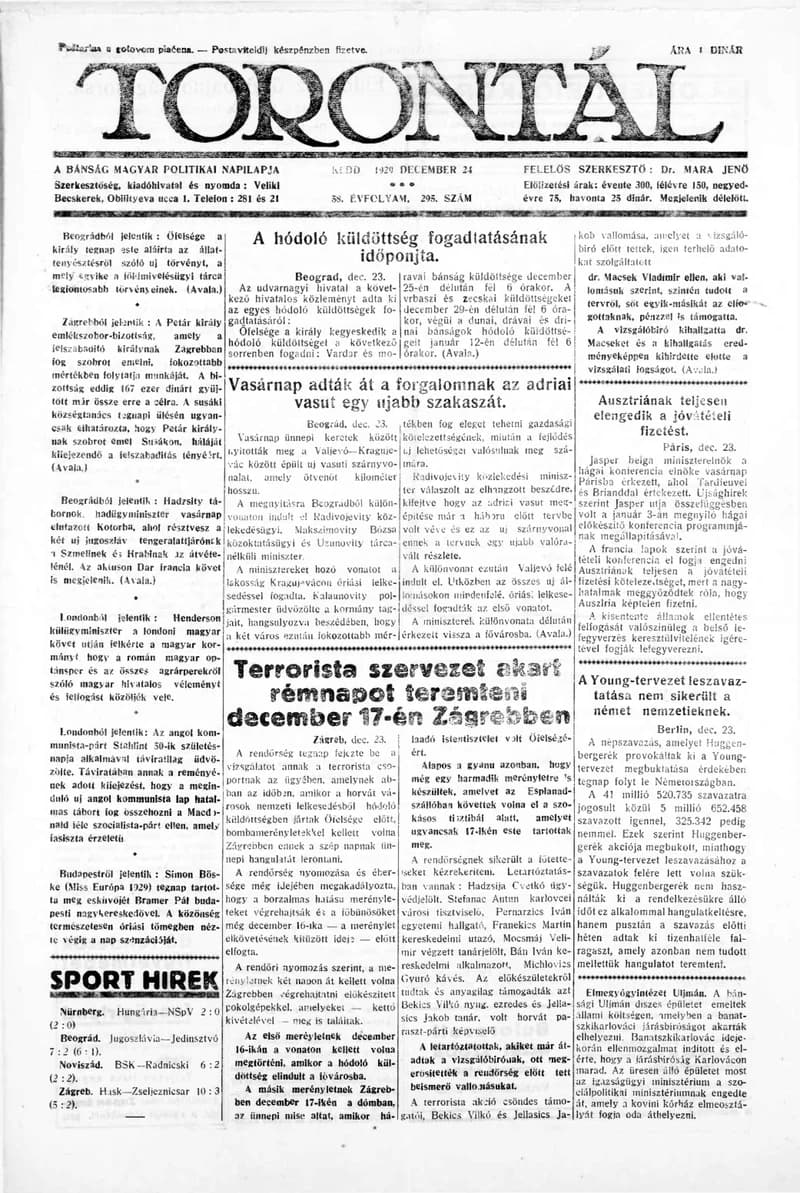 Torontál, 58. évf. 1929. december 24. 295. sz.