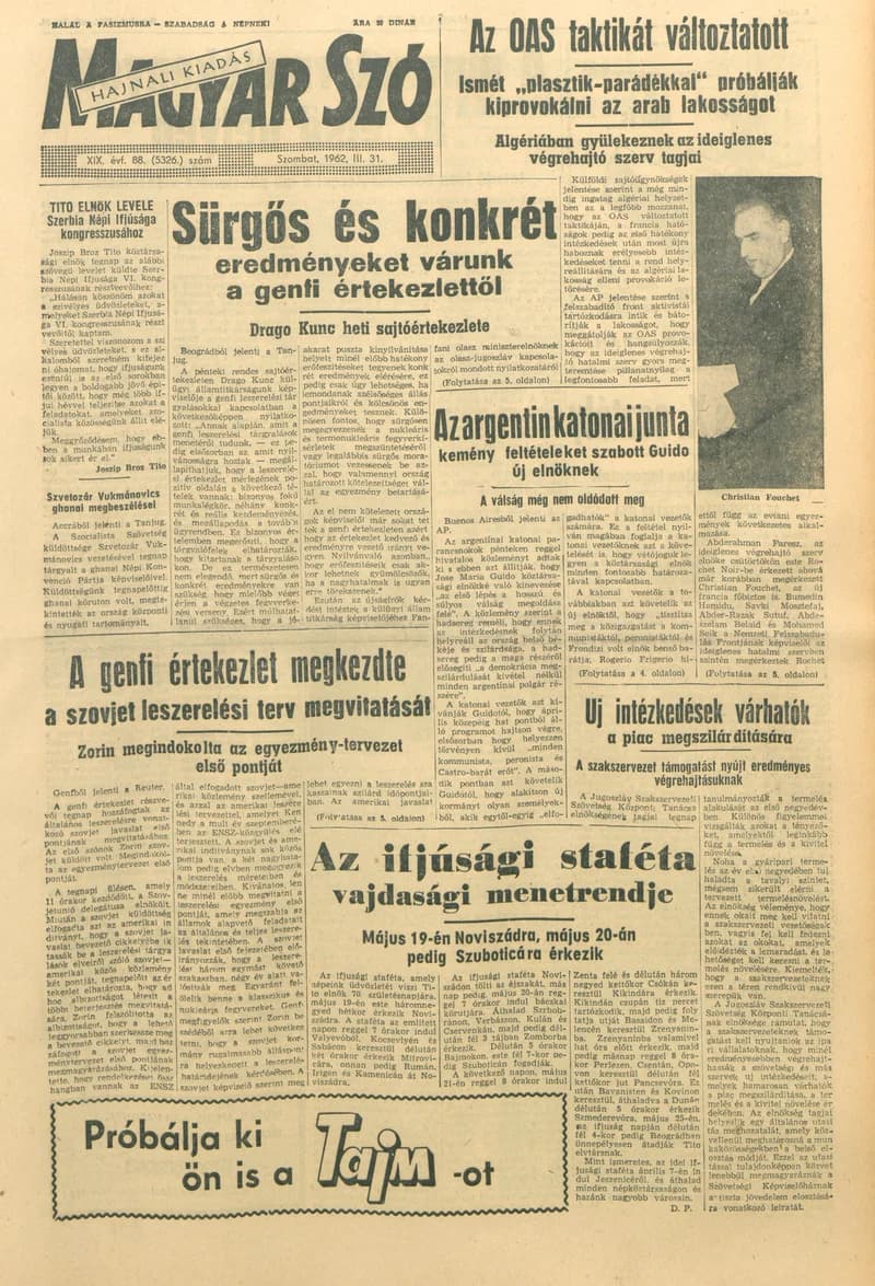 Magyar Szó, 19. évf. 1962. március 31. 88. sz. 1–12. oldal