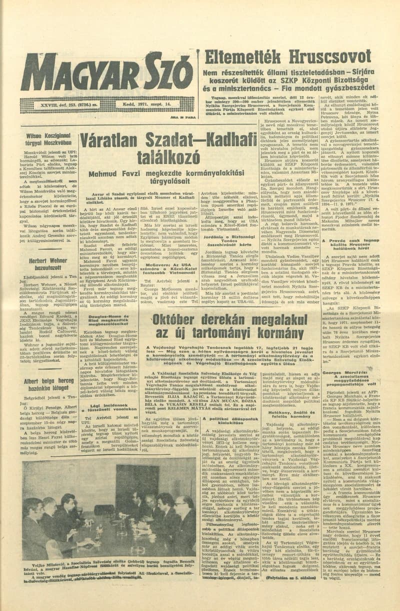 Magyar Szó, 28. évf. 1971. szeptember 14. 253. sz. 1–16. oldal