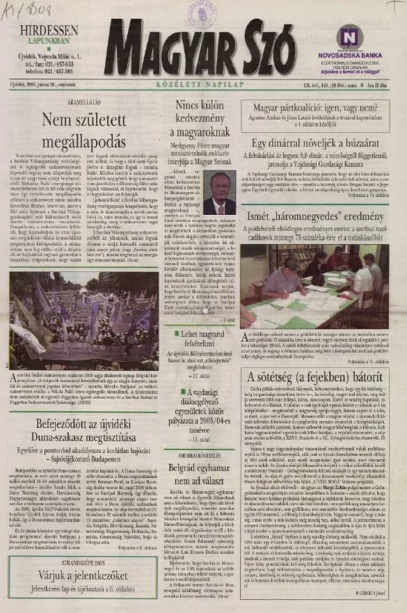 Magyar Szó, 60. évf. 2003. június 26. 149. sz. 1–16. oldal