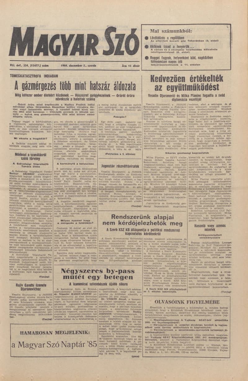 Magyar Szó, 41. évf. 1984. december 5. 334. sz. 1–16. oldal
