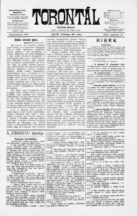 Torontál, 34. évf. 1905. szeptember 25. 218. sz.