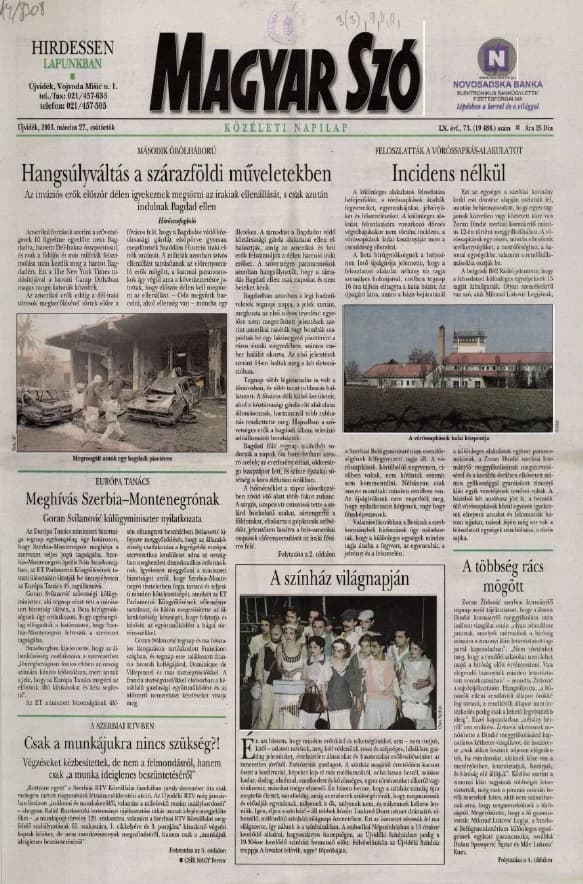 Magyar Szó, 60. évf. 2003. március 27. 73. sz. 1–16. oldal