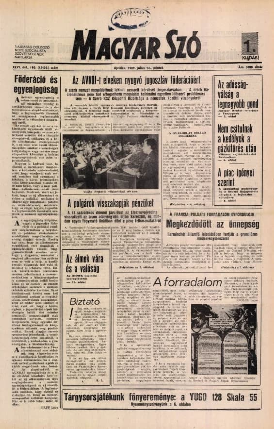 Magyar Szó, 46. évf. 1989. július 14. 190. sz. 1–20. oldal