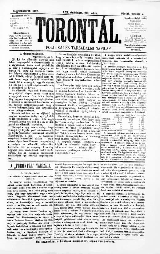 Torontál, 21. évf. 1892. október 7. 210. sz.