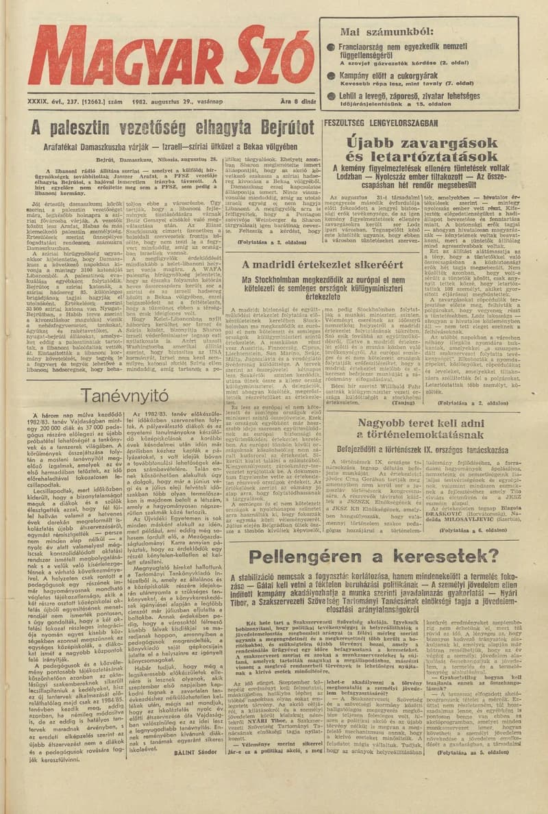 Magyar Szó, 39. évf. 1982. augusztus 29. 237. sz. 1–28. oldal