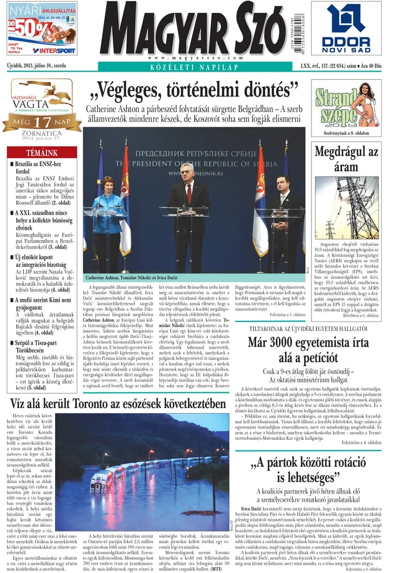 Magyar Szó, 70. évf. 2013. július 10. 157. sz. 1–20. oldal