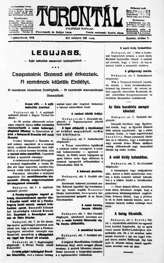 Torontál, 45. évf. 1916. október 7. 230. sz.