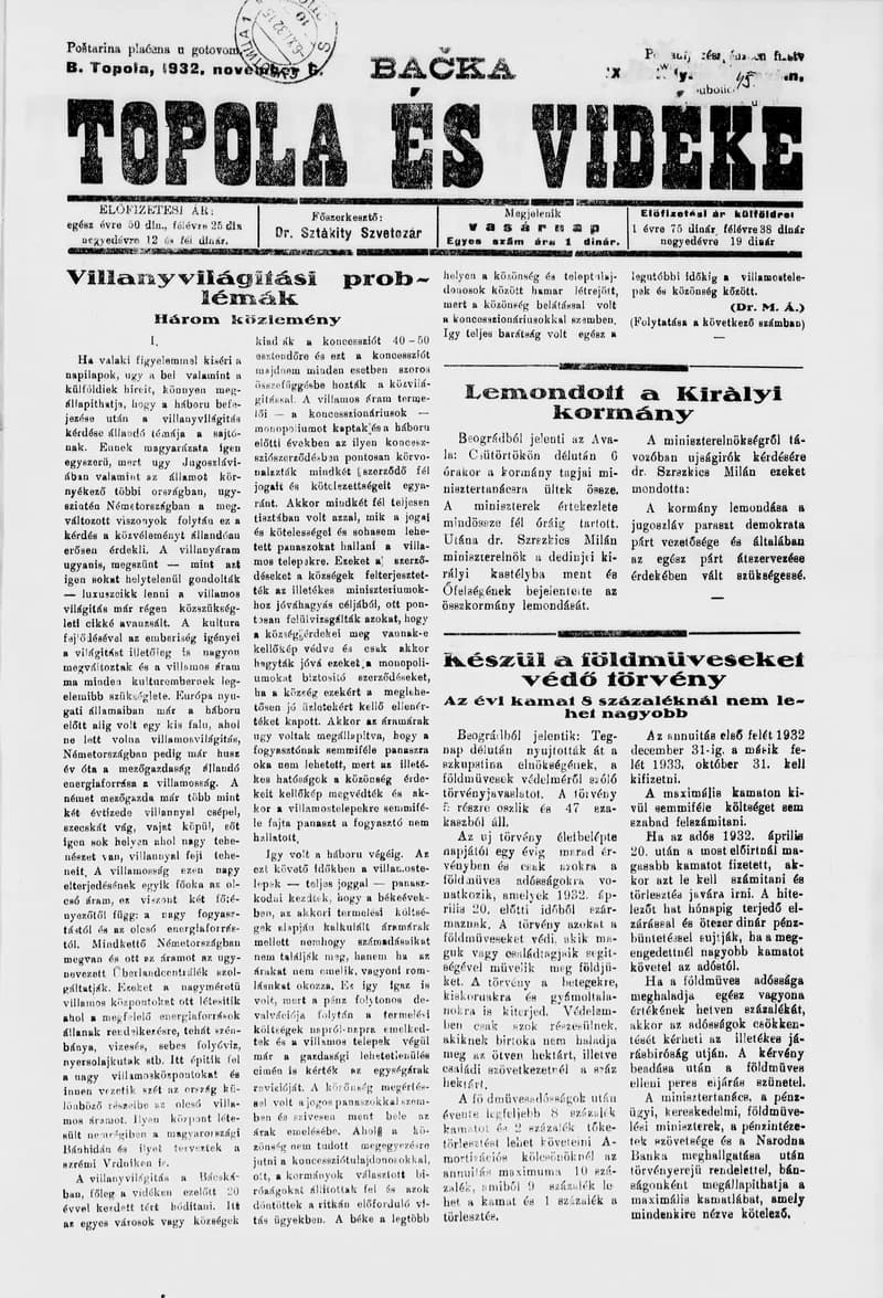 Bačka Topola és Vidéke, 9. évf. 1932. november 6. 45. sz.