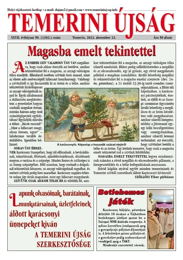 Temerini Újság, 27. évf. 2021. december 23. 50. sz.