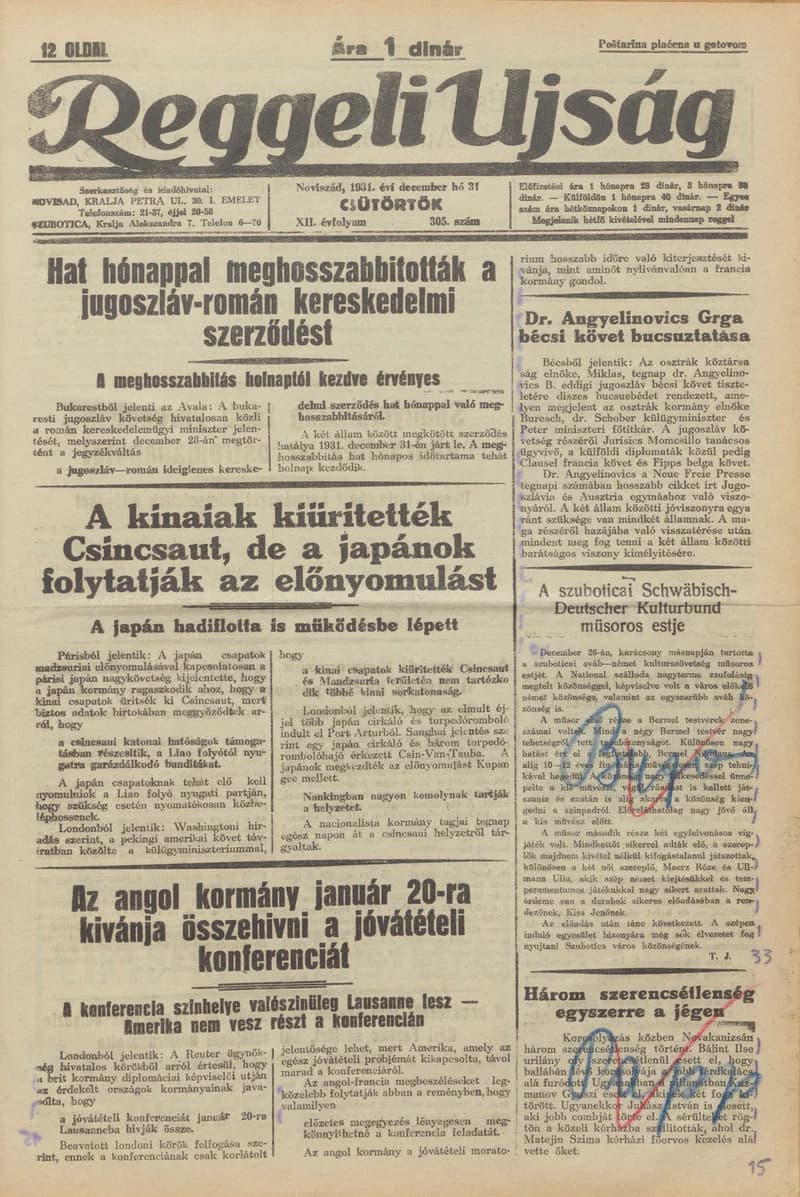 Reggeli Újság, 12. évf. 1931. december 31. 305. sz.