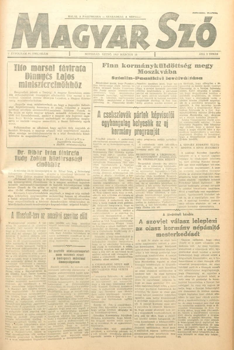 Magyar Szó, 5. évf. 1948. március 15. 64. sz. 1–6. oldal