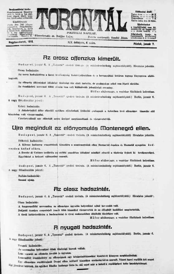 Torontál, 45. évf. 1916. január 7. 4. sz.