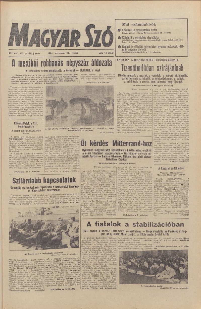 Magyar Szó, 41. évf. 1984. november 21. 322. sz. 1–16. oldal