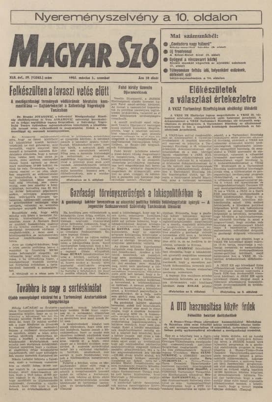 Magyar Szó, 42. évf. 1985. március 2. 59. sz. 1–28. oldal