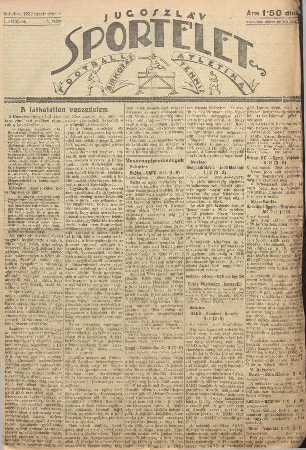 Jugoszláv sportélet, 1. évf. 1922. szeptember 18. 8. sz.