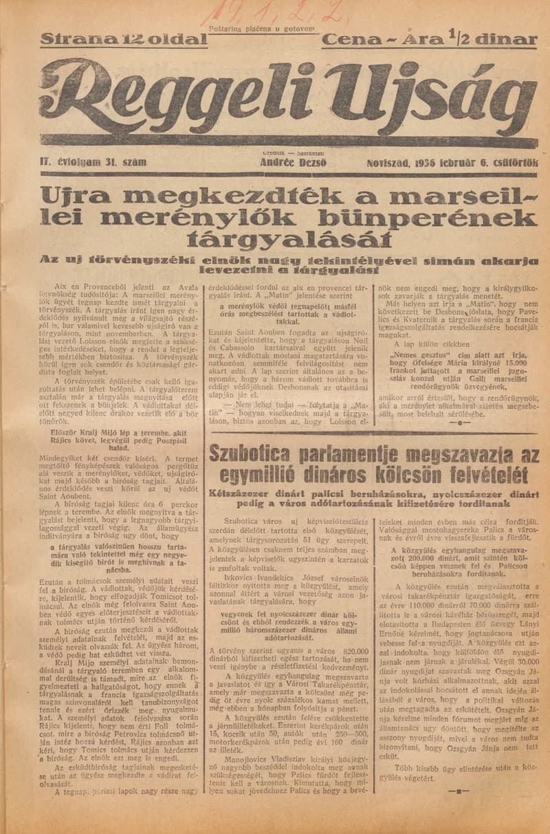 Reggeli Újság, 17. évf. 1936. február 6. 31. sz.