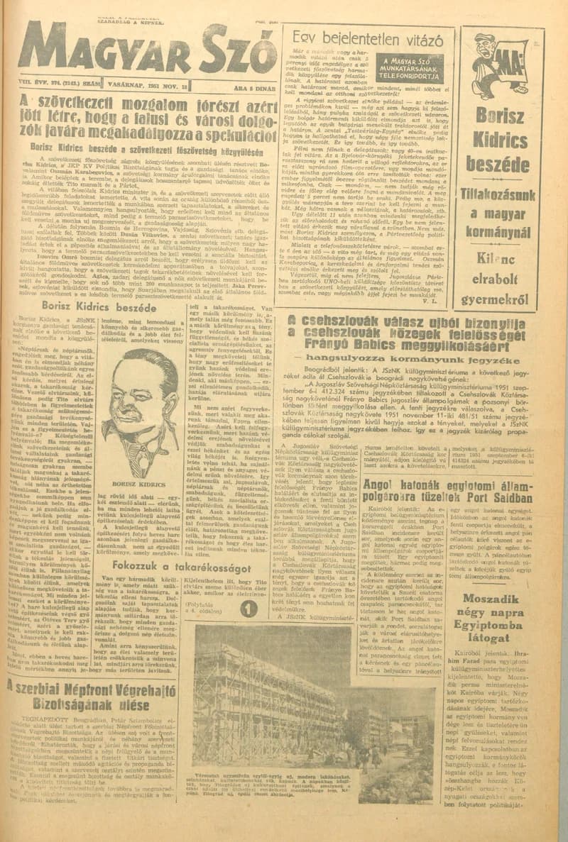 Magyar Szó, 8. évf. 1951. november 18. 274. sz. 1–8. oldal