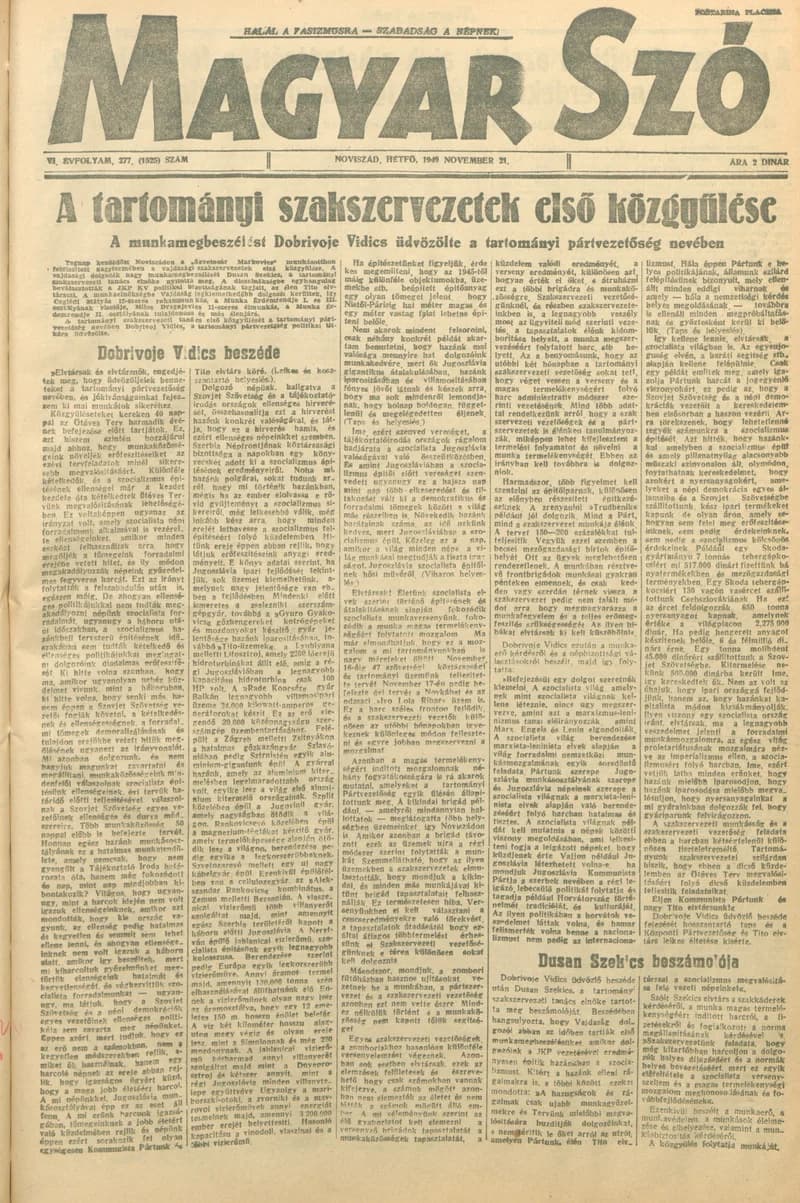 Magyar Szó, 6. évf. 1949. november 21. 277. sz. 1–4. oldal