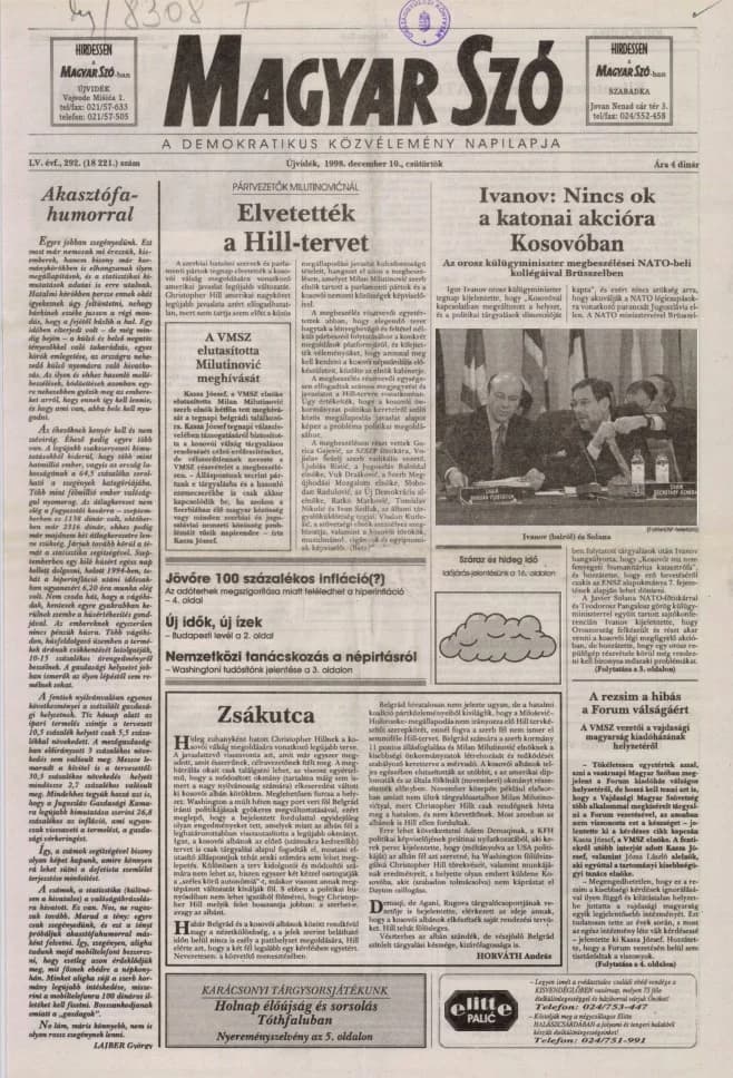 Magyar Szó, 55. évf. 1998. december 10. 292. sz. 1–16. oldal