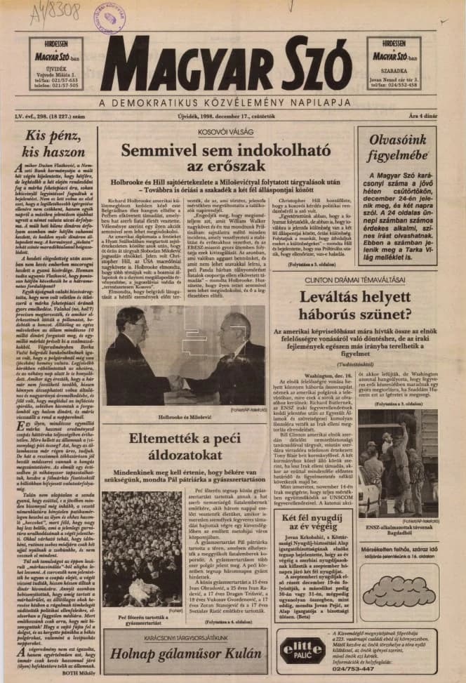 Magyar Szó, 55. évf. 1998. december 17. 298. sz. 1–16. oldal