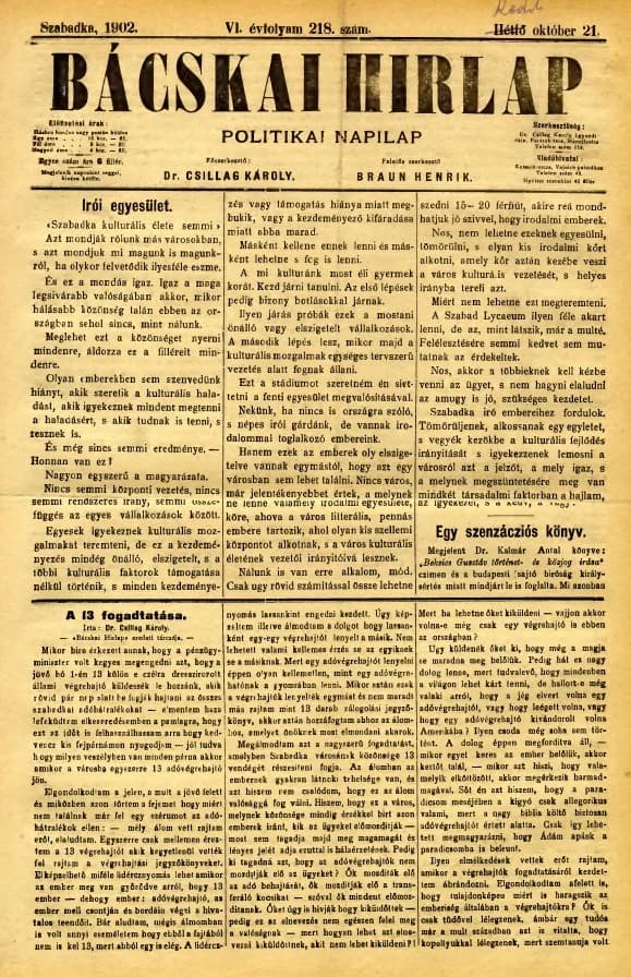 Bácskai Hirlap, 6. évf. 1902. október 21. 218. sz.