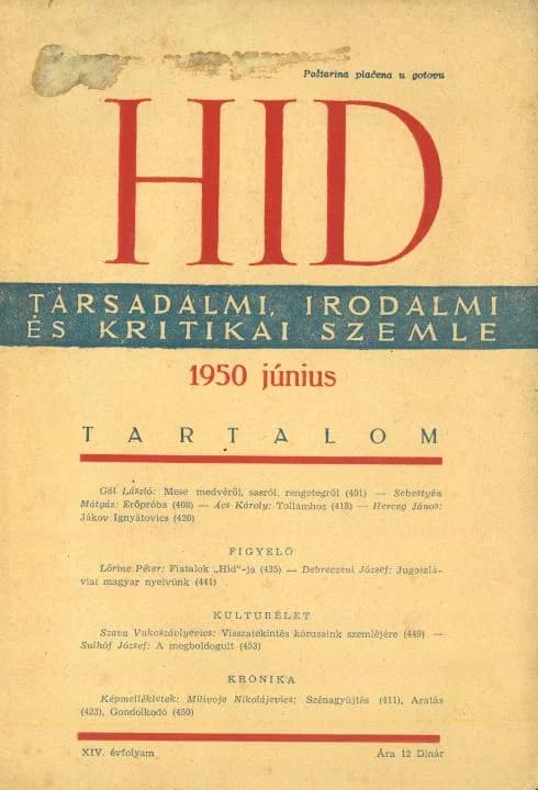 Híd, 14. évf. 1950. június. 6. sz. 401–464. oldal
