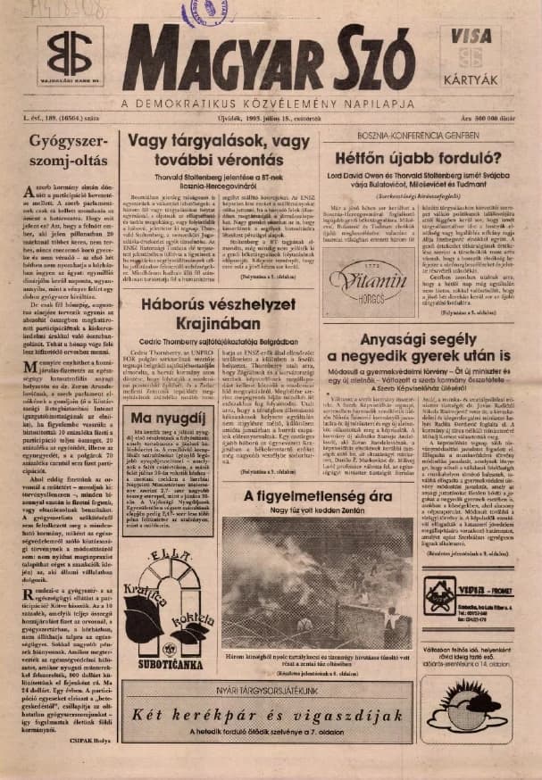 Magyar Szó, 50. évf. 1993. július 15. 189. sz. 1–16. oldal