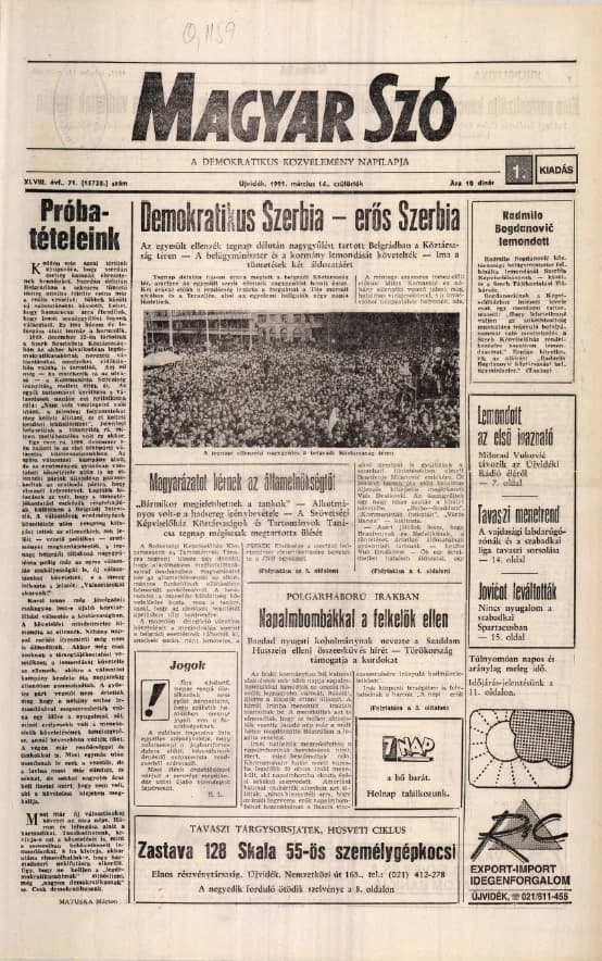 Magyar Szó, 48. évf. 1991. március 14. 71. sz. 1–16. oldal