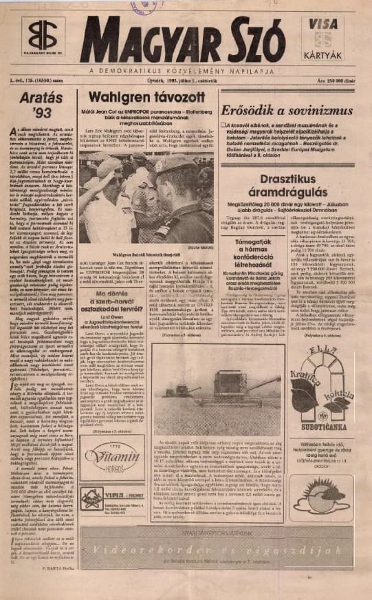 Magyar Szó, 50. évf. 1993. július 1. 175. sz. 1–16. oldal