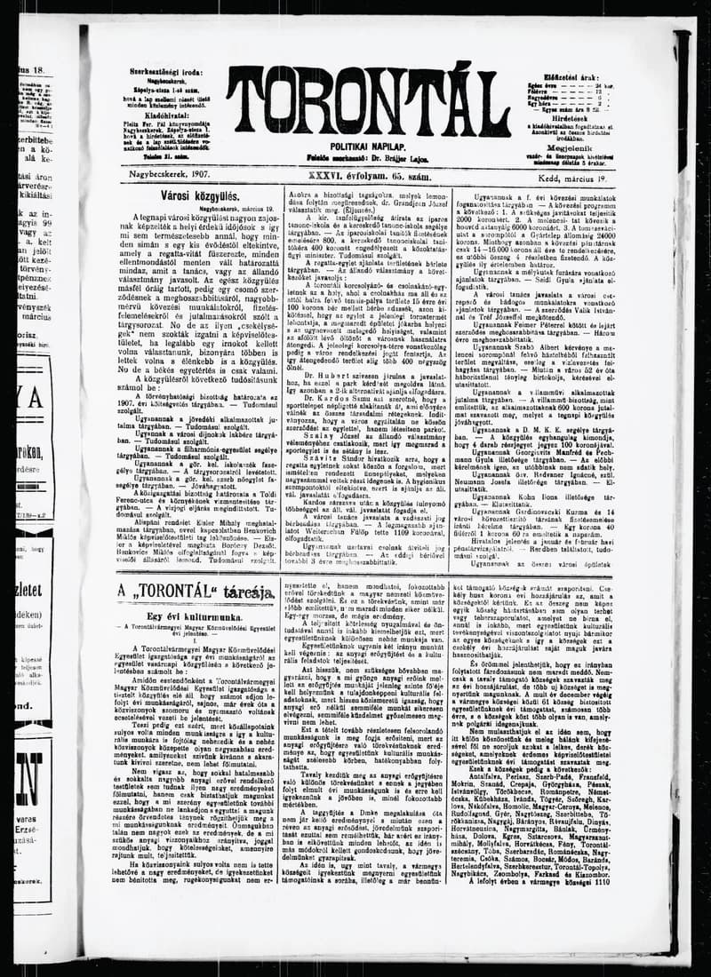 Torontál, 36. évf. 1907. március 19. 65. sz.