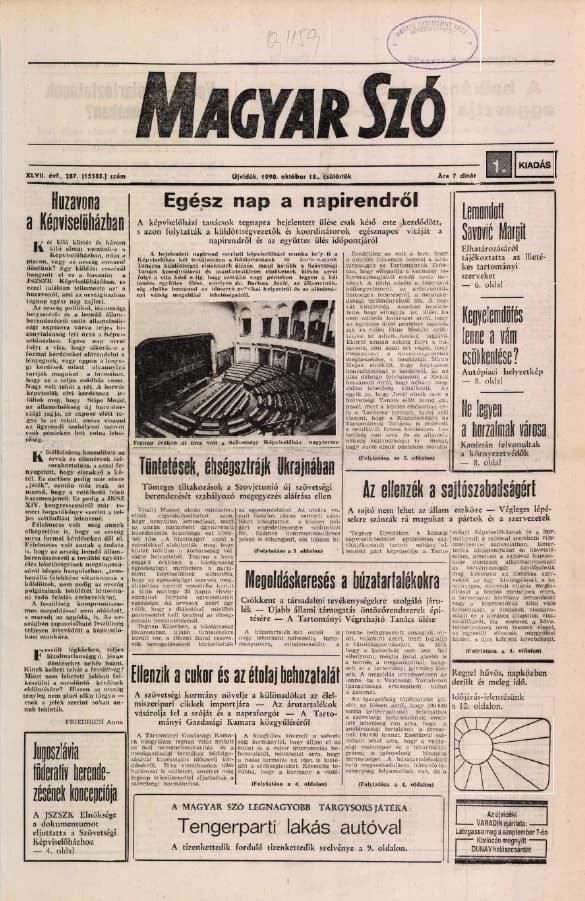 Magyar Szó, 47. évf. 1990. október 18. 287. sz. 1–16. oldal