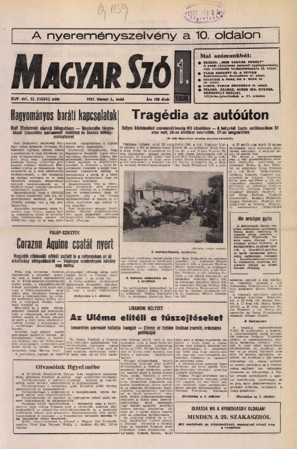 Magyar Szó, 44. évf. 1987. február 3. 32. sz. 1–20. oldal