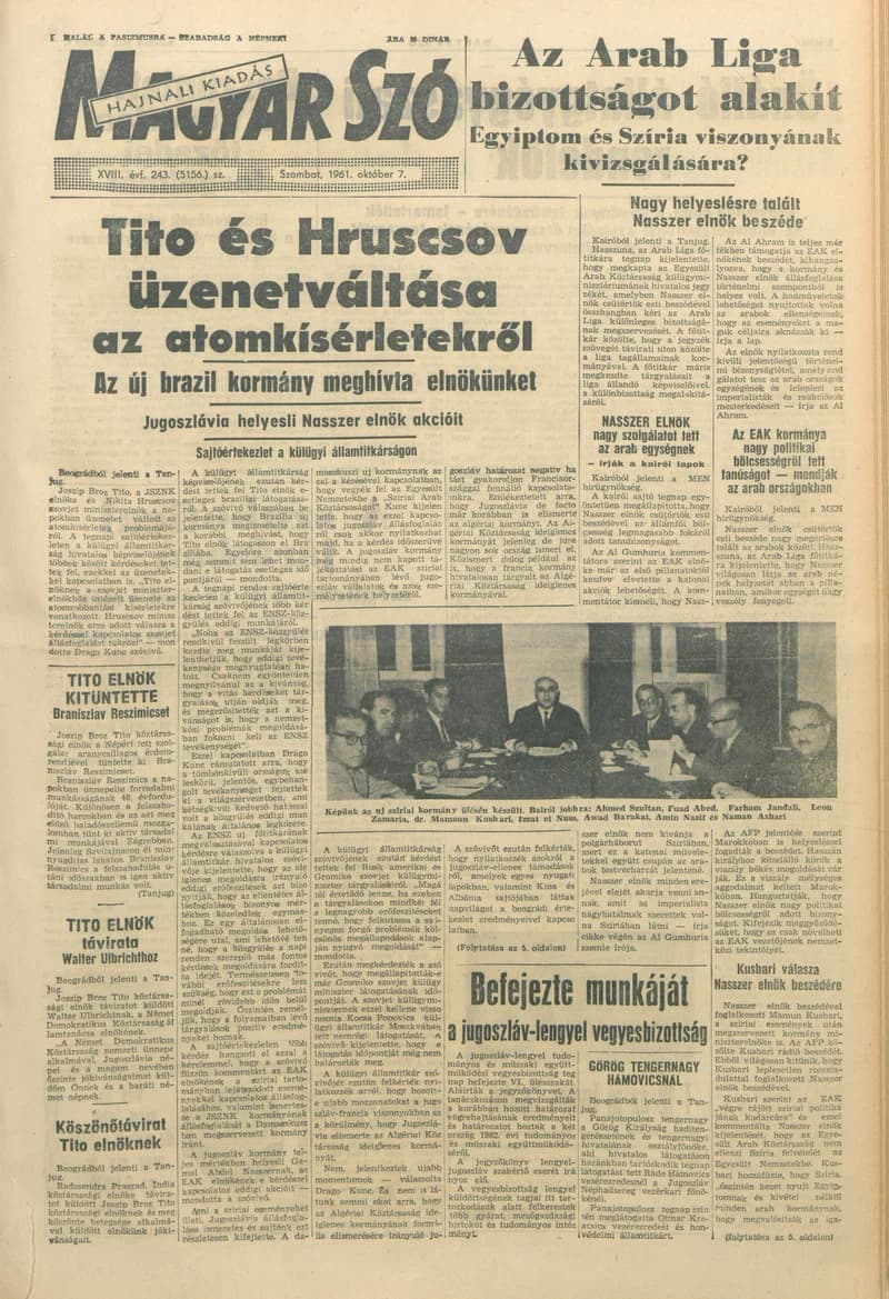 Magyar Szó, 18. évf. 1961. október 7. 243. sz. 1–12. oldal