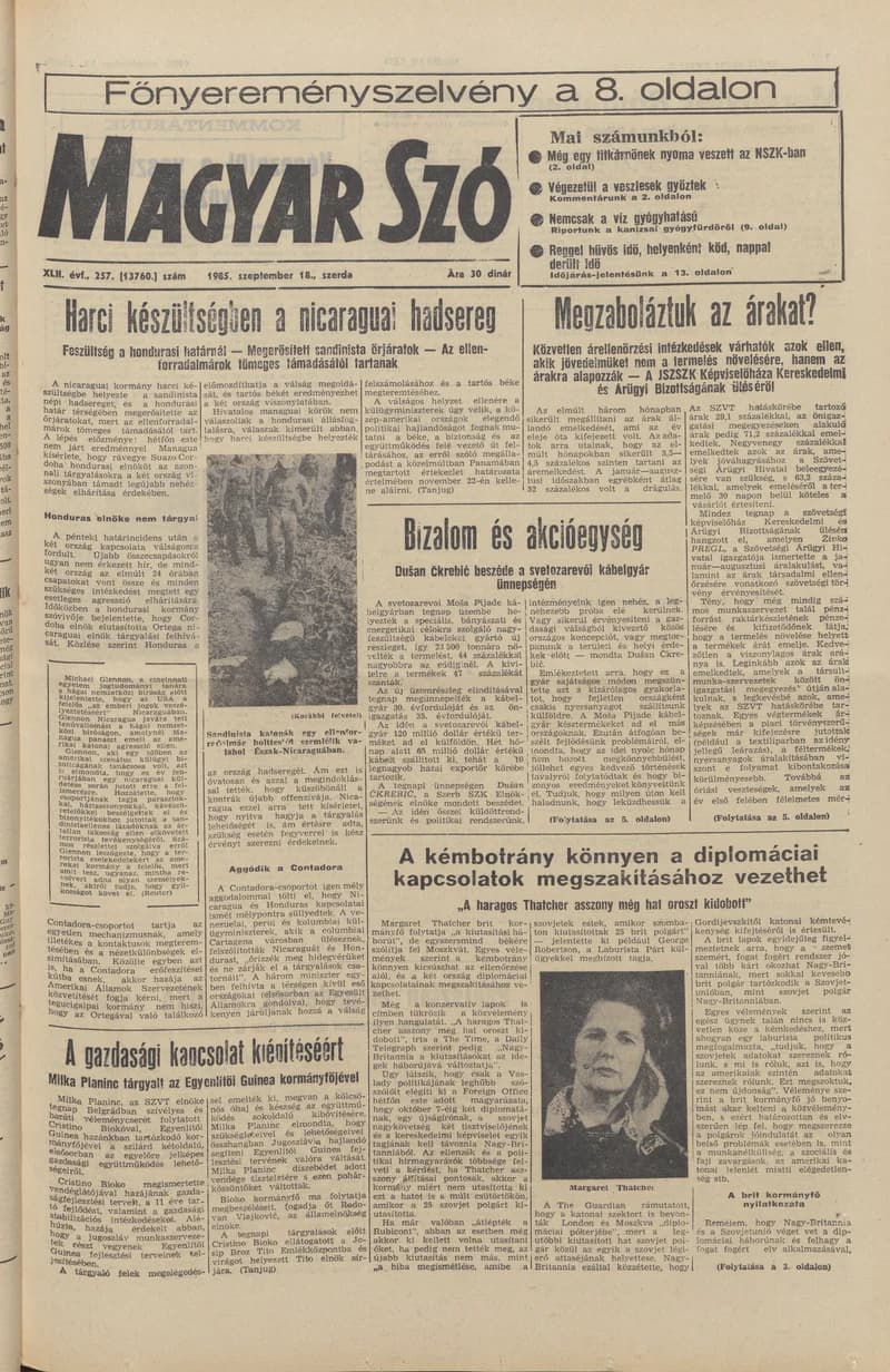Magyar Szó, 42. évf. 1985. szeptember 18. 257. sz. 1–16. oldal