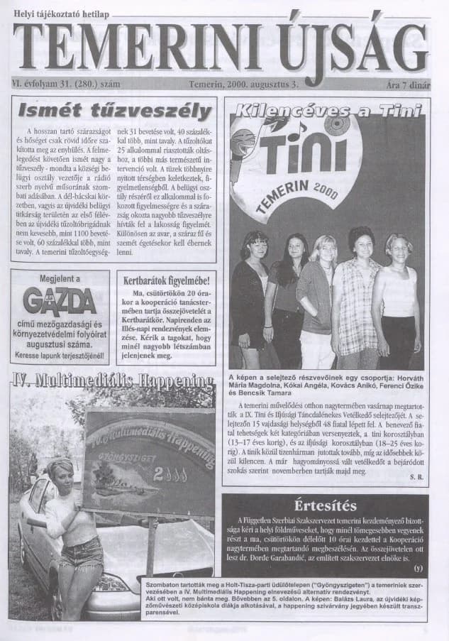 Temerini Újság, 6. évf. 2000. augusztus 3. 31. sz.