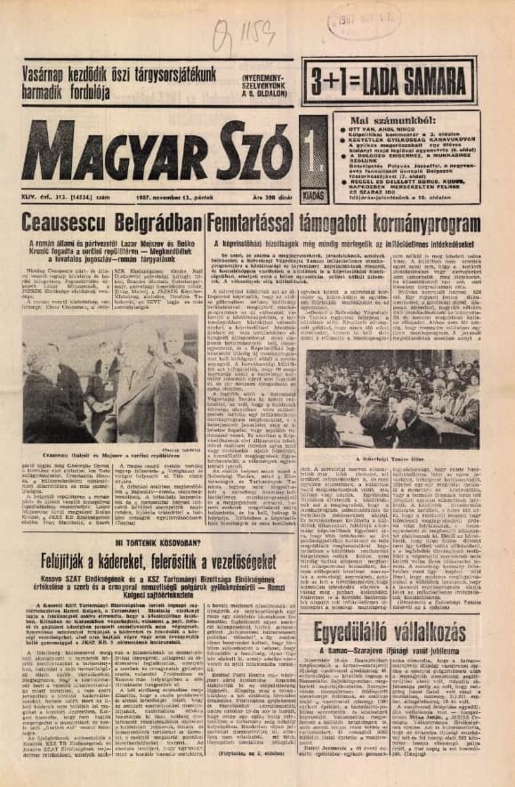 Magyar Szó, 44. évf. 1987. november 13. 313. sz. 1–20. oldal