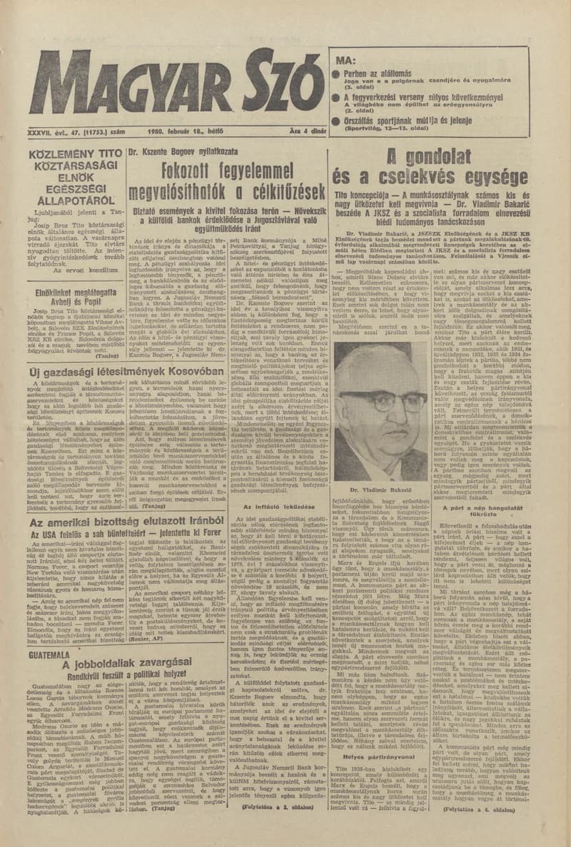 Magyar Szó, 37. évf. 1980. február 18. 47. sz. 1–16. oldal