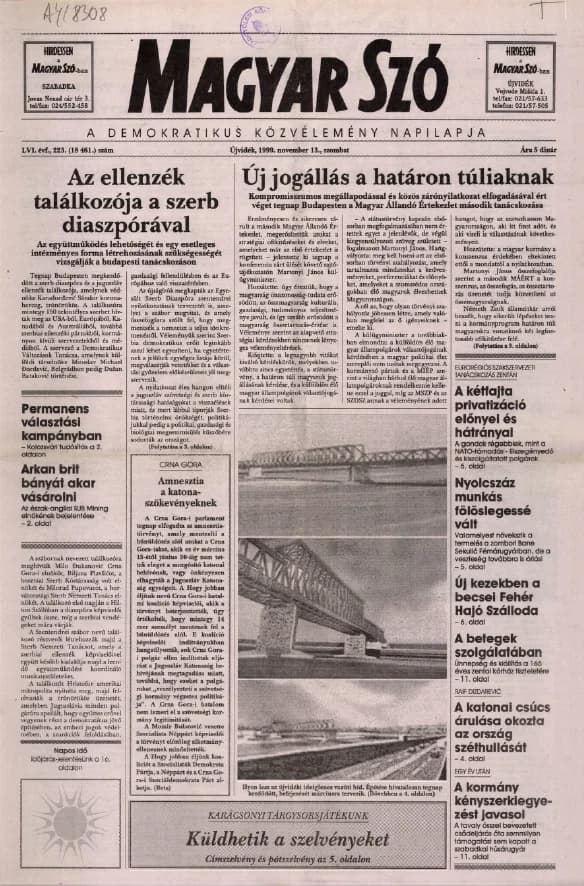 Magyar Szó, 56. évf. 1999. november 13. 223. sz. 1–16. oldal