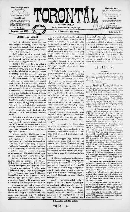 Torontál, 29. évf. 1900. július 2. 149. sz.