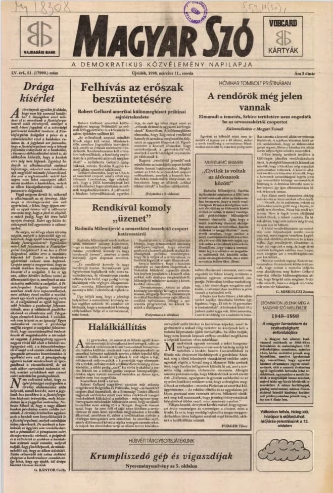 Magyar Szó, 55. évf. 1998. március 11. 61. sz. 1–16. oldal