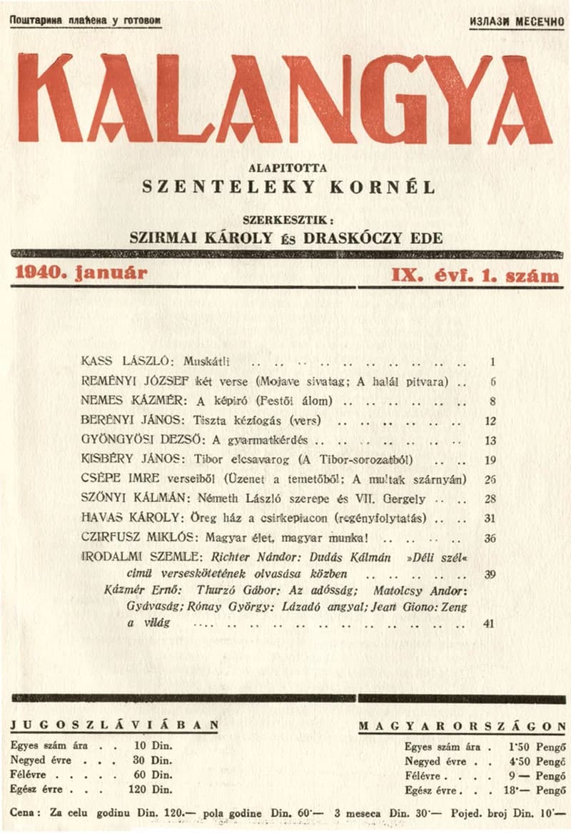 Kalangya, 9. évf. 1940. január. 1. sz. 1–48. oldal