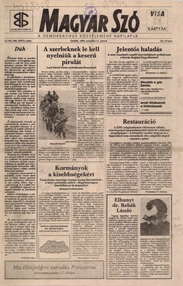 Magyar Szó, 51. évf. 1994. november 11. 246. sz. 1–16. oldal