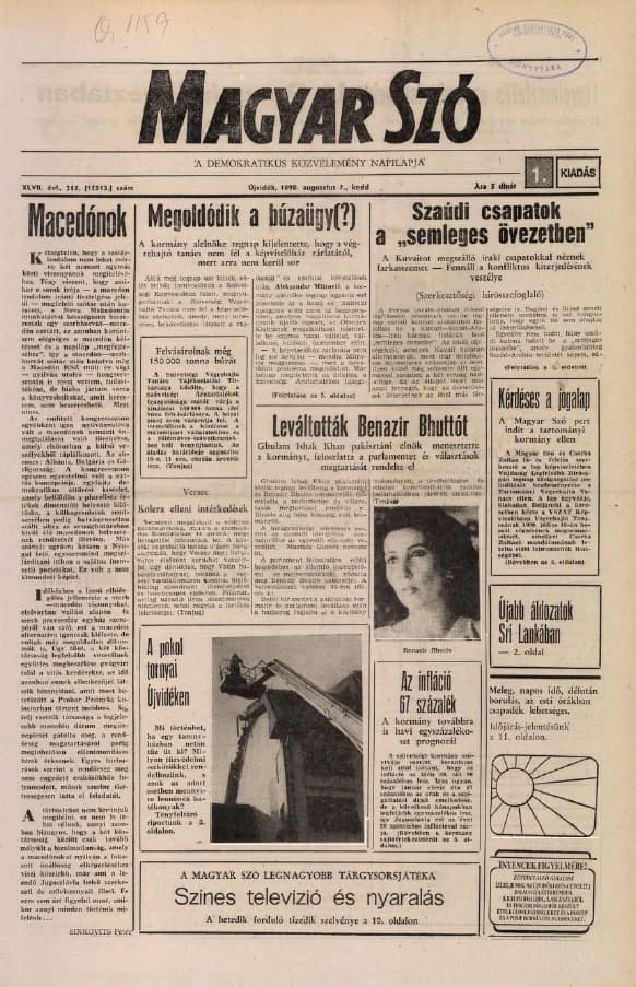 Magyar Szó, 47. évf. 1990. augusztus 7. 215. sz. 1–20. oldal