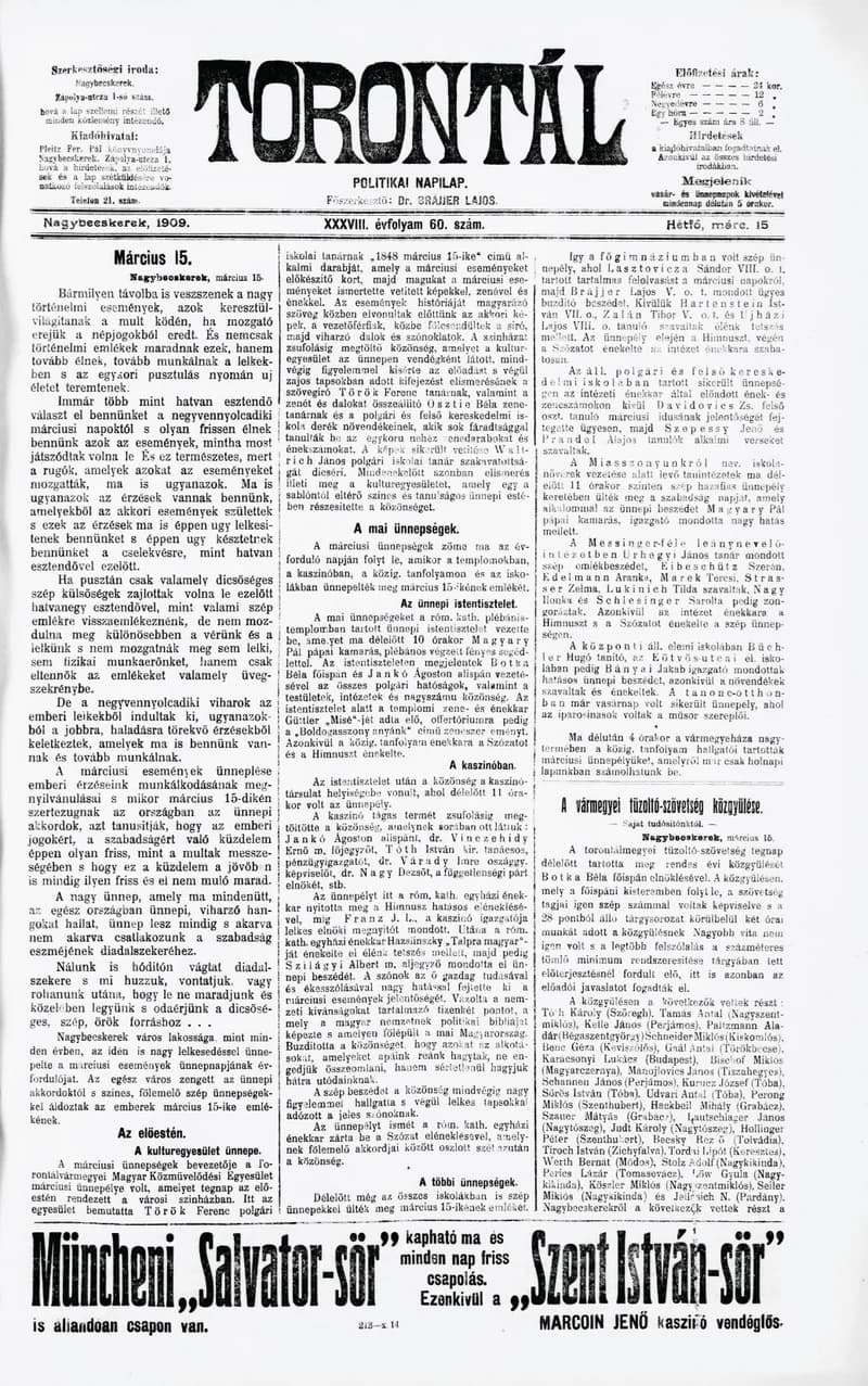 Torontál, 38. évf. 1909. március 15. 60. sz.