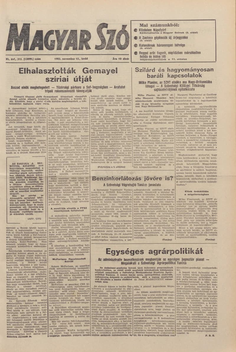 Magyar Szó, 40. évf. 1983. november 15. 315. sz.