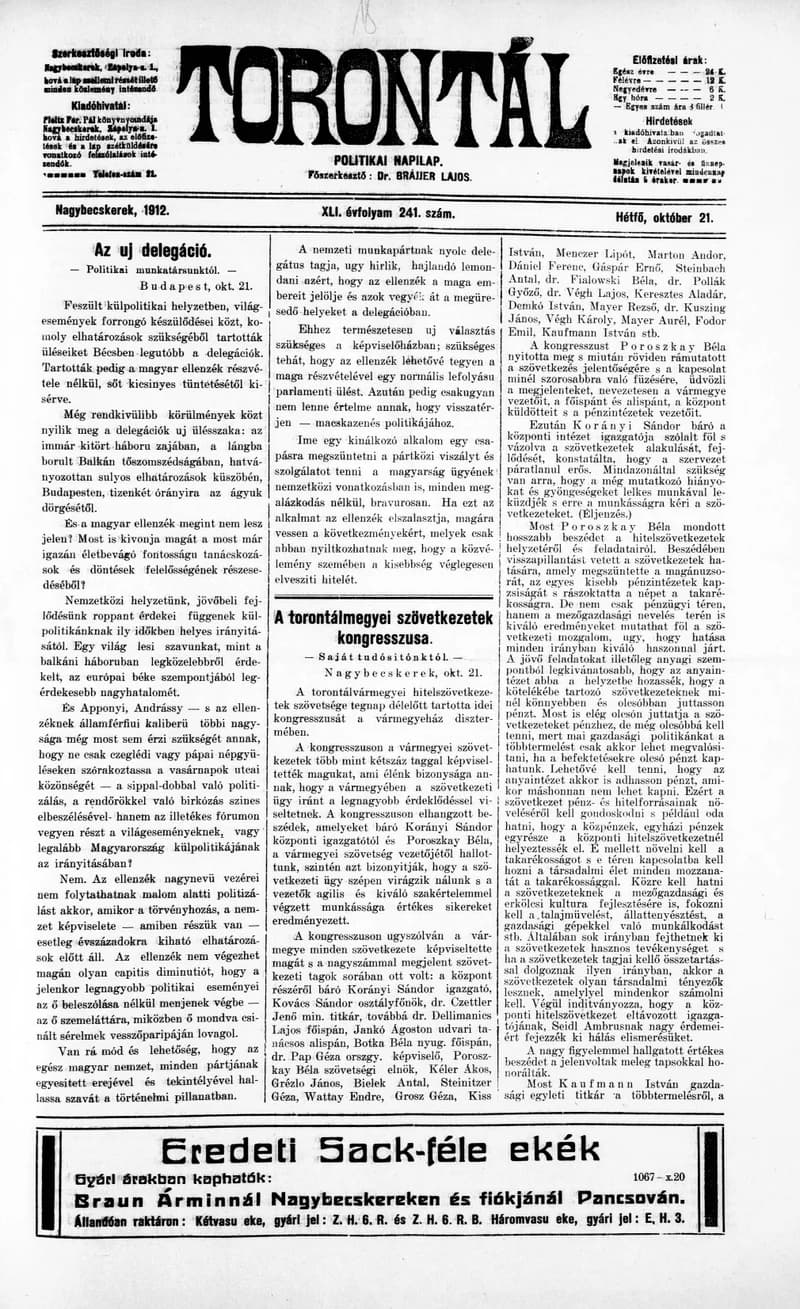 Torontál, 41. évf. 1912. október 21. 241. sz.